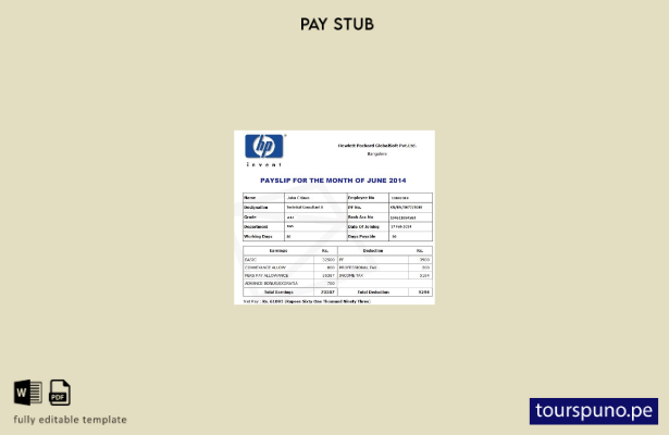 Plantilla de recibo de nómina de HP Hewlett Packard GlobalSoft Pvt.Ltd lista par